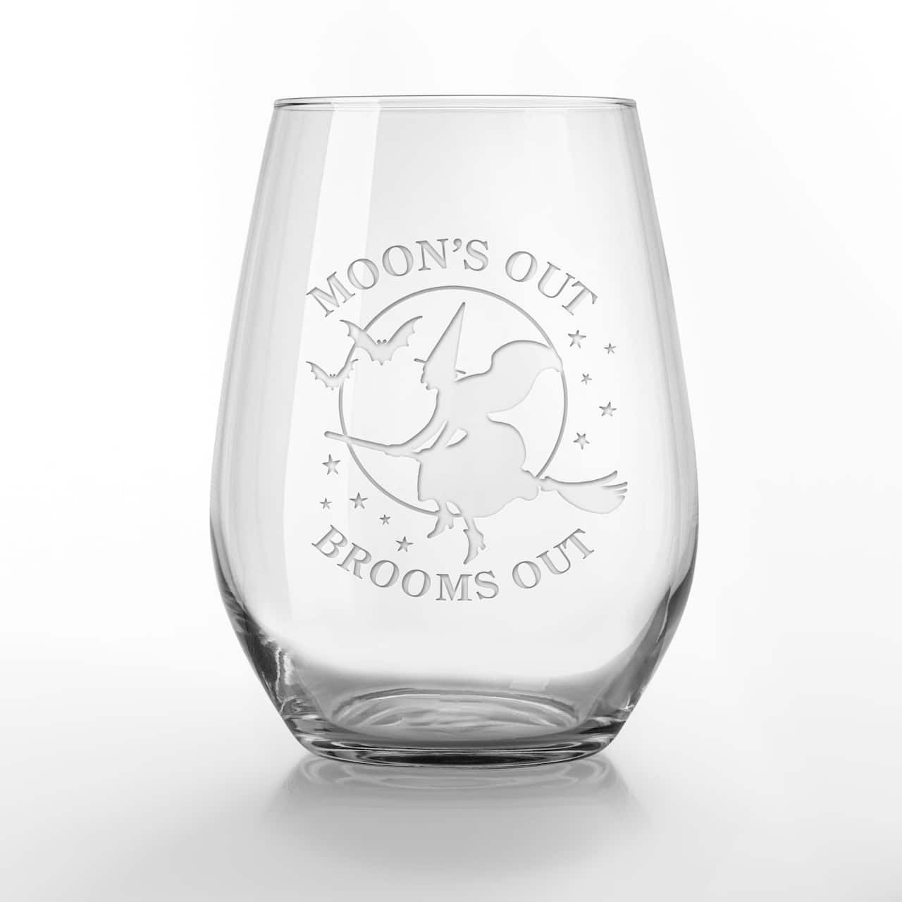 Moon's Out Brooms Out 15oz. Engraved Stemless Wine Glass